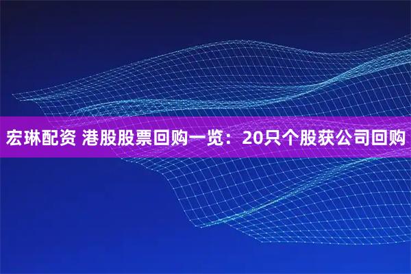 宏琳配资 港股股票回购一览：20只个股获公司回购