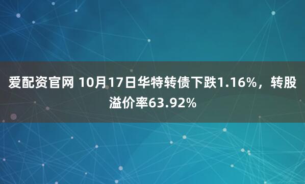 爱配资官网 10月17日华特转债下跌1.16%，转股溢价率63.92%