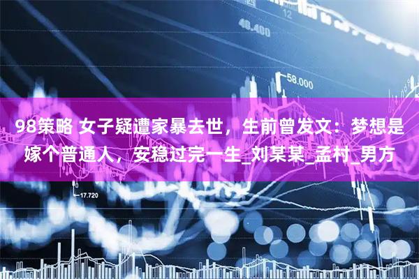 98策略 女子疑遭家暴去世，生前曾发文：梦想是嫁个普通人，安稳过完一生_刘某某_孟村_男方